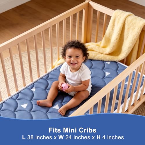Image of Mini Crib Mattress 38 inch x 24 inch x 4 inch- Firm Support and Comfort Premium Foam,Noiseless and Odorless,Hypoallergenic Mini Crib Mattress,Fits Mini and Portable Cribs,Dual Sided with Soft Breathable Fabric
