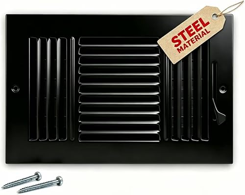 10x6 Inch Duct Opening 3-Way Steel Ceiling Register, Sidewall Air Vent Grille with Manual Adjustable Damper, HVAC Vent Cover for Home Office Bathroom Toilet