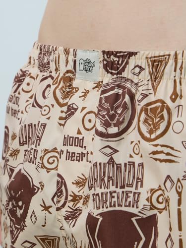 Image of The Souled Store Black Panther: King of Wakanda Men and Boys Beige All Over Printed Regular Fit Cotton Boxer Shorts