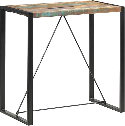 Miniatura 8 de Solid Reclaimed Wood Bar Table with Steel Frame Multicolor Rectangular Counter Height for Kitchen Island Dining Room Space Saving Design Durable