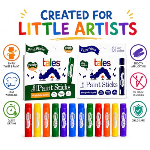 Image of Tales Silky & Pearly Paint Sticks for Kids Drawing, Pack of 2, Each 6 Color | Twist & Paint, Washable, Quick Dry, Non-Toxic & Safe, Mess-Free Twistable Crayons for Children, Birthday Return Gift