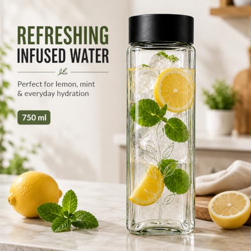 Image of ginoya brothers 750 ML Wide Mouth Textured Glass Juice Bottle with Leakproof Lid - Reusable Clear Beverage Bottle for Juice, Detox Water, Infusions & Daily Hydration (S-3)