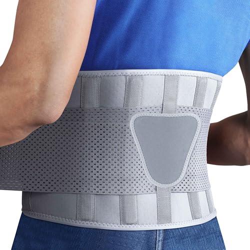 Image of FEATOL Back Brace for Lower Back Pain, Breathable Back Support Belt for Women & Men with Lumbar Pad, Lumbar Support Belt for Heavy Lifting & Work, Gray, L /XL (Circumference:30-38.6 inch)