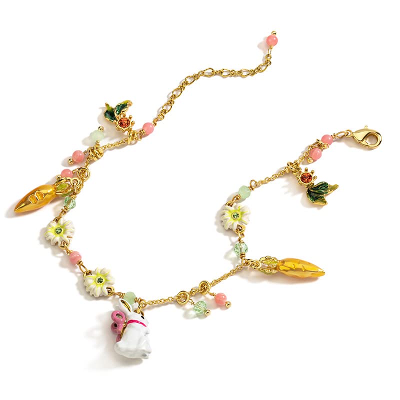 Image of Rabbit Bunny And Carrot Flower Enamel Charm Bracelet Handmade Jewelry Gift Juicy Grape Mothers' Day Vacation