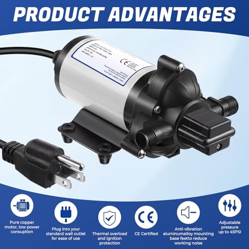 Image of Dreyoo 2 Pack Water Pressure Booster Pump 115V 4 GPM 45 PSI, Industrial Self Priming Water Diaphragm Pump with Power Plug, Fittings Strainer Filter for RV /Caravan /Marine /Garden Irrigating