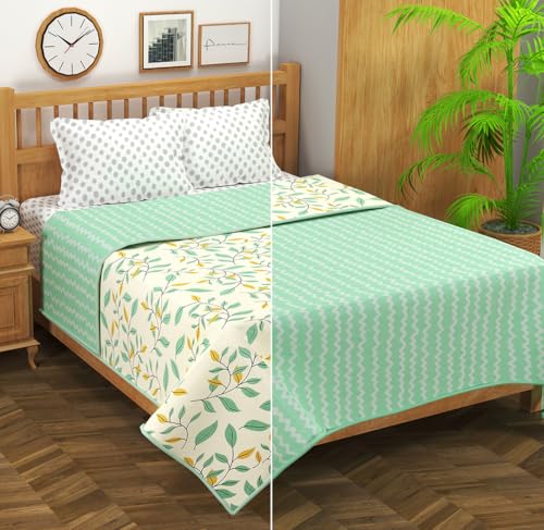 Image of BSB HOME Cotton Super Soft Brushed Microfiber Cotton 2 Layer Breathable Double Bed Dohar Lightweight Summer | AC | All Season Blanket Dohar 84X96(Inches) 213X243(CM) Cotton Pista & Light Green