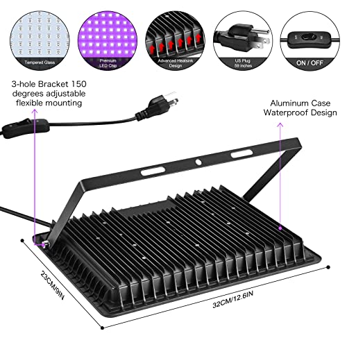 Image of XYCN 3 Pack 200W LED Flood Black Lights,Outdoor Flood Blacklight Light with Plug, IP66 Waterproof forGlow in The Dark, Dance Party, Stage Lighting, Body Paint, Fluorescent Poster, Neon Glow