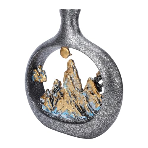 Eminchu Florero de Cerámica Hueco, Florero de Arte Chino, Sofisticado de Diseño de Montaña Hueca con Efecto de Sombra, Ideal para Decoración de Estantería de Sala de Estar, Oficina y Dormitorio