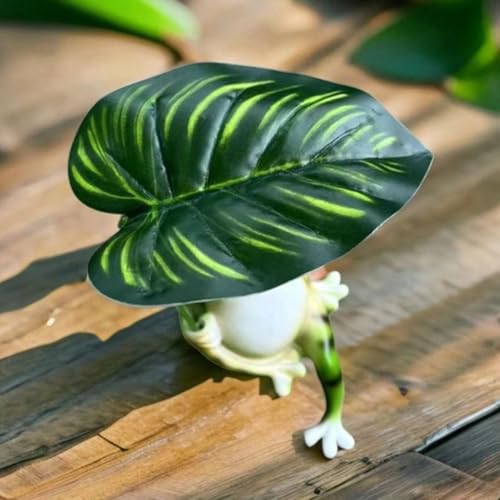 Image of HASTHIP Resin Frog Statue Garden Decor Planter Flower Pot Zen Desk Decor Frog with Leaf Parasol Shelf Ornament Home Decor Gift