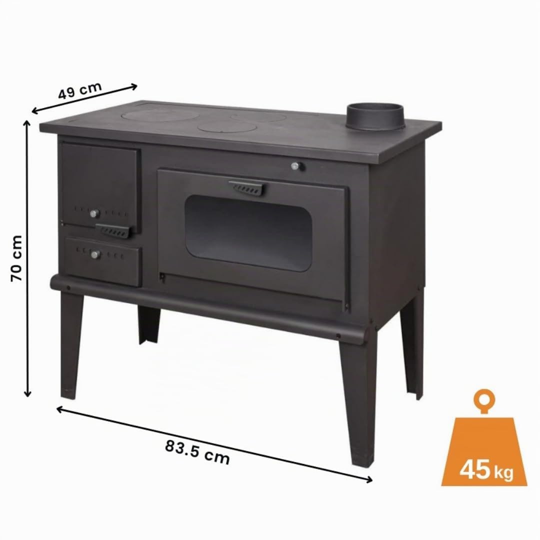 BALKAN ENERGY Cocina de leña de Metal 4014 7.9 kW, Grafito, Negro
