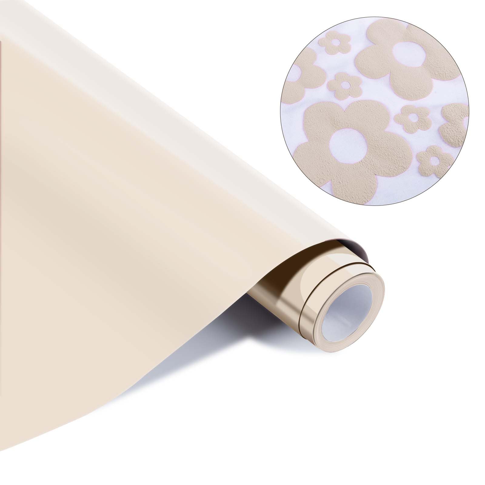 HTVRONT Puff Vinyl Heat Transfer, Beige, 10" x 6ft 3D Puff HTV Vinyl