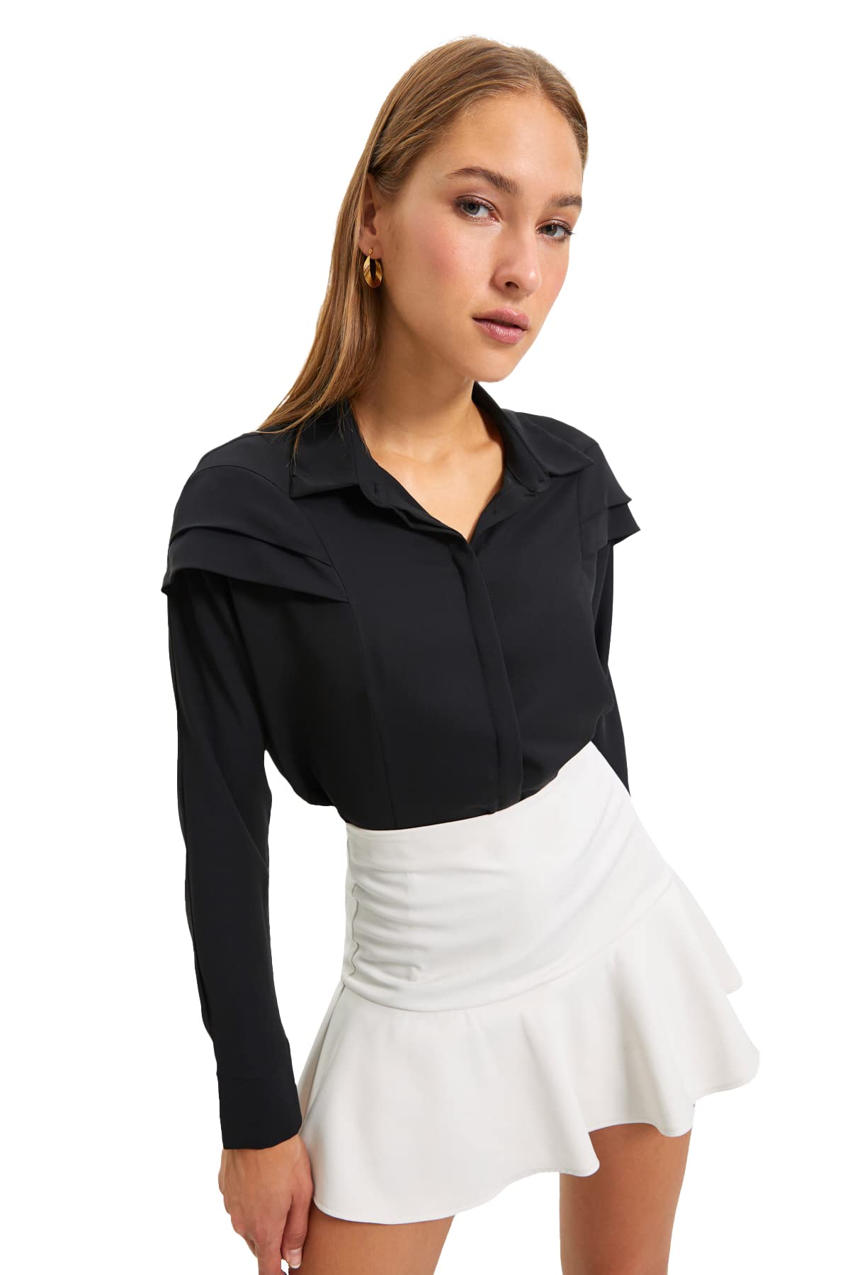 Trendyol Women's Black Shoulder Detailed Shirt, 34