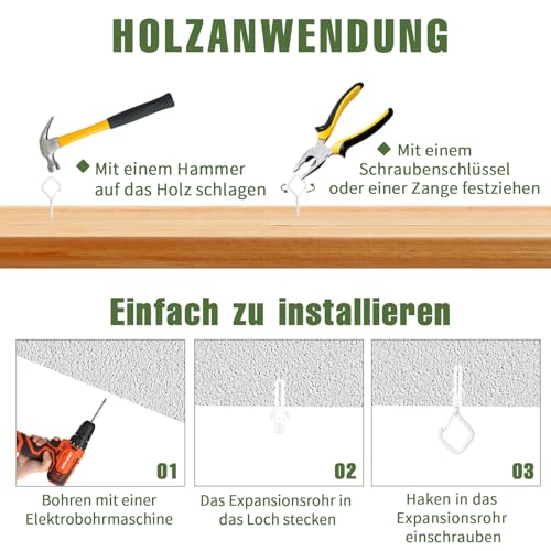 Edelstahl Haken - Schraubhaken, Deckenhaken, Wandhaken, Augplatte, Schraubösen - 10 Stück, Weiß, Edelstahl