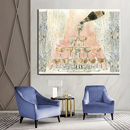 Modern Oil Painting Champagne Art Painting Poster Print Illustration Canvas Painting Wall Art Poster For Bedroom Living Room Decor 24X32Inch(60X80Cm) Frame-Style #TOP3