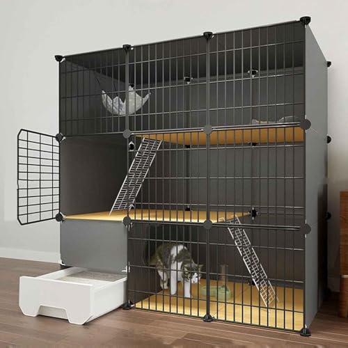 AYCDL Villa para Gatos de Interior con Caja de Arena Cerrada, Parque para Mascotas, Jaula para Gatos de Interior, Metal y plástico ABS, Plataforma Ultra ancha/75 x 49 x 91 cm,111 * 49 * 111Cm-B