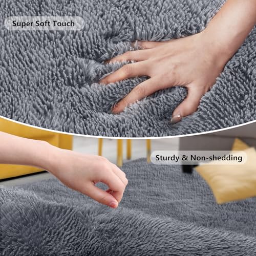 SOANNY Living Room Area Rug, Grey Large Luxury Soft Fluffy Shaggy Carpet for Bedroom Dorm Bedside Lounge Office Non-Slip - Image 3