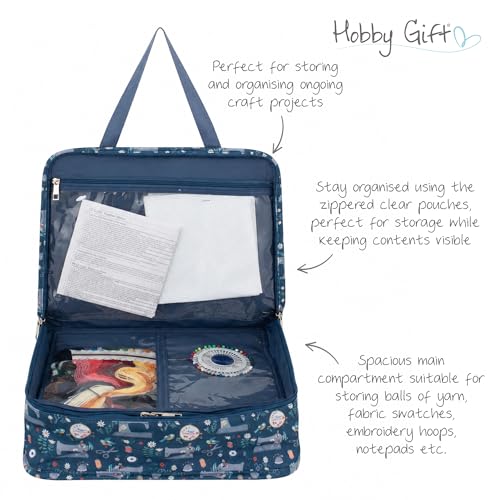 Image of Hobby Gift Project Case Sewing and Yarn Storage Bag with Handles Internal Pockets and Organiser Inserts for Knitting Crochet Craft Classes and Travel