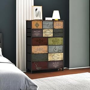 Dresser for Bedroom with 18 Drawers, Tall Fabric Storage Dresser, Chest of Drawers for Closet, Nursery, Bedside, Living Room, Laundry, Entryway, Hallway (Pattern) Dresser for Bedroom with 18 Drawers Tall Fabric Storage Dresser Chest of Drawers for Closet Nursery Bedside Living Room Laundry Entryway Hallway Pattern
