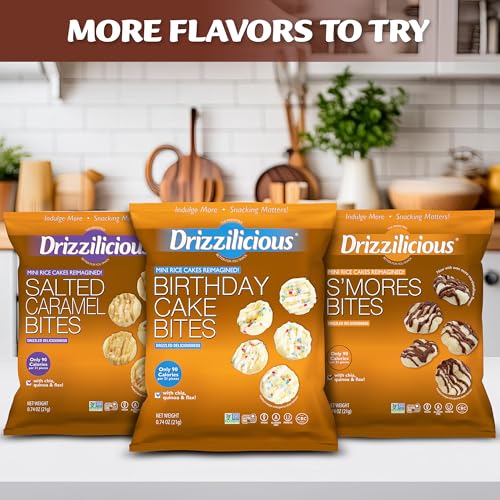 Drizzilicious Mini Flavored Rice Cakes Cookies & Cream - Rice Crisps, Healthy Snack for Adults and Kids, Vegan, Gluten Free Snack, Allergen Free, Only 90 Calories Per Bag - 0.74 oz (Pack of 10) - image 9