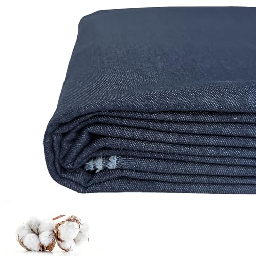 100% Cotton Denim Fabric by The Yard 6.5oz & 10 oz Comfort Stretch Denim for Apparel Jeans Jackets DIY Sewing (10oz-Deep Blue 1 Yard)