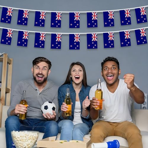 Image of AhfuLife 33 Ft New Zealand String Flags Banner for World Cup Decorations 2026, 30 Pcs Small New Zealand Bunting String Flags, Double Sided for National Day Garden Sports Party Decor (5.5x8.3 Inch)