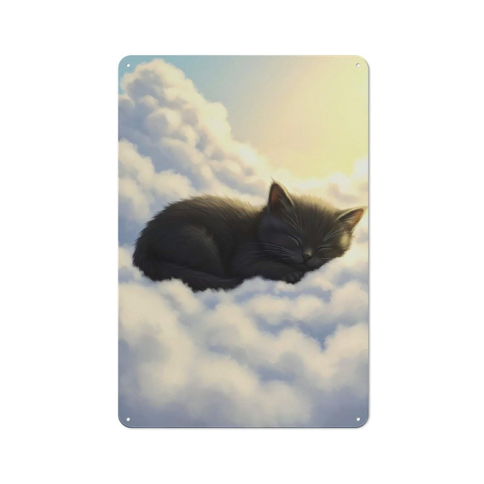 Junmoney Sleeping Kitten On Clouds Metal Gift Sign 30X20cm, Retro Home Wall Decor For Home, Shop, Pub Or Studio Wall