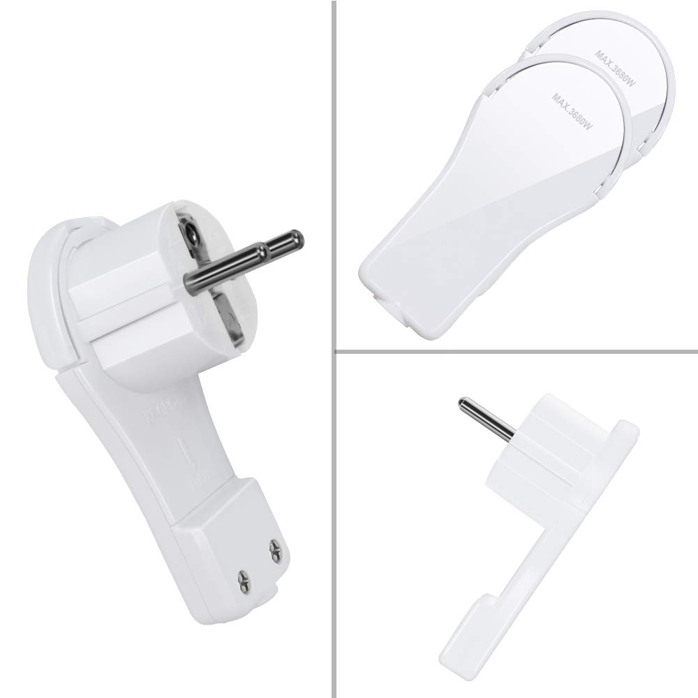 EXTRASTAR Enchufe en ángulo Plano Con Protección de Contacto y Mango Plegable, Extraplano de 8 mm, Pequeño y Manejable, 250V, 16A, Blanco, 1pc