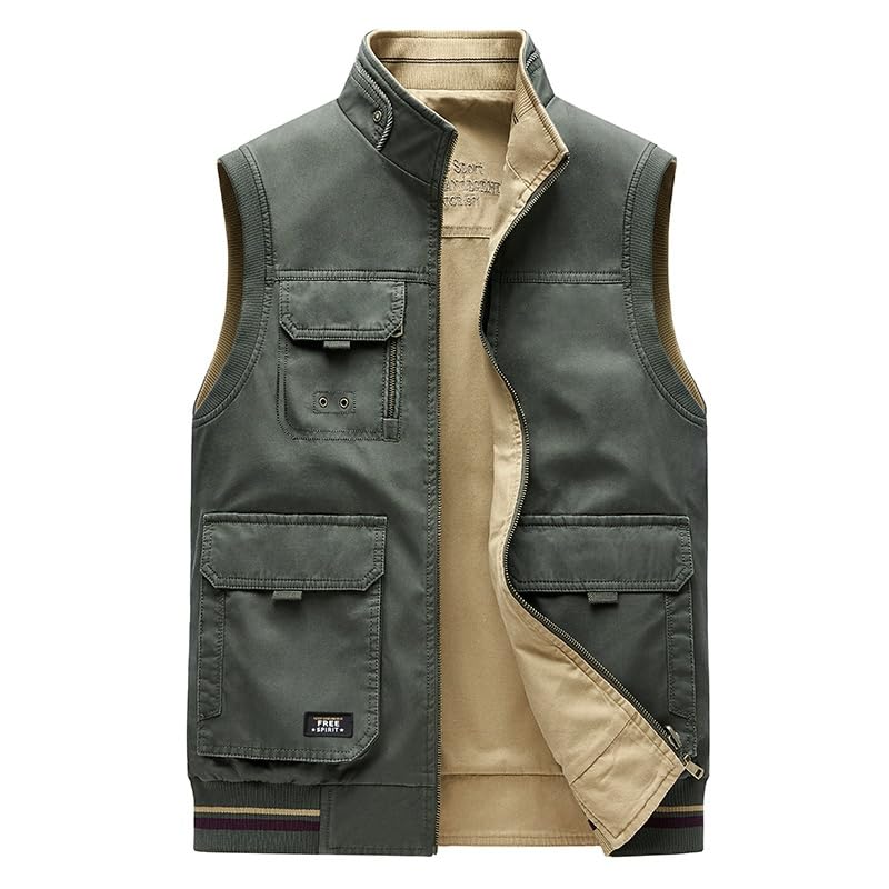 Men's 100% Cotton Reversible Travel Vest Hidden Pockets Work