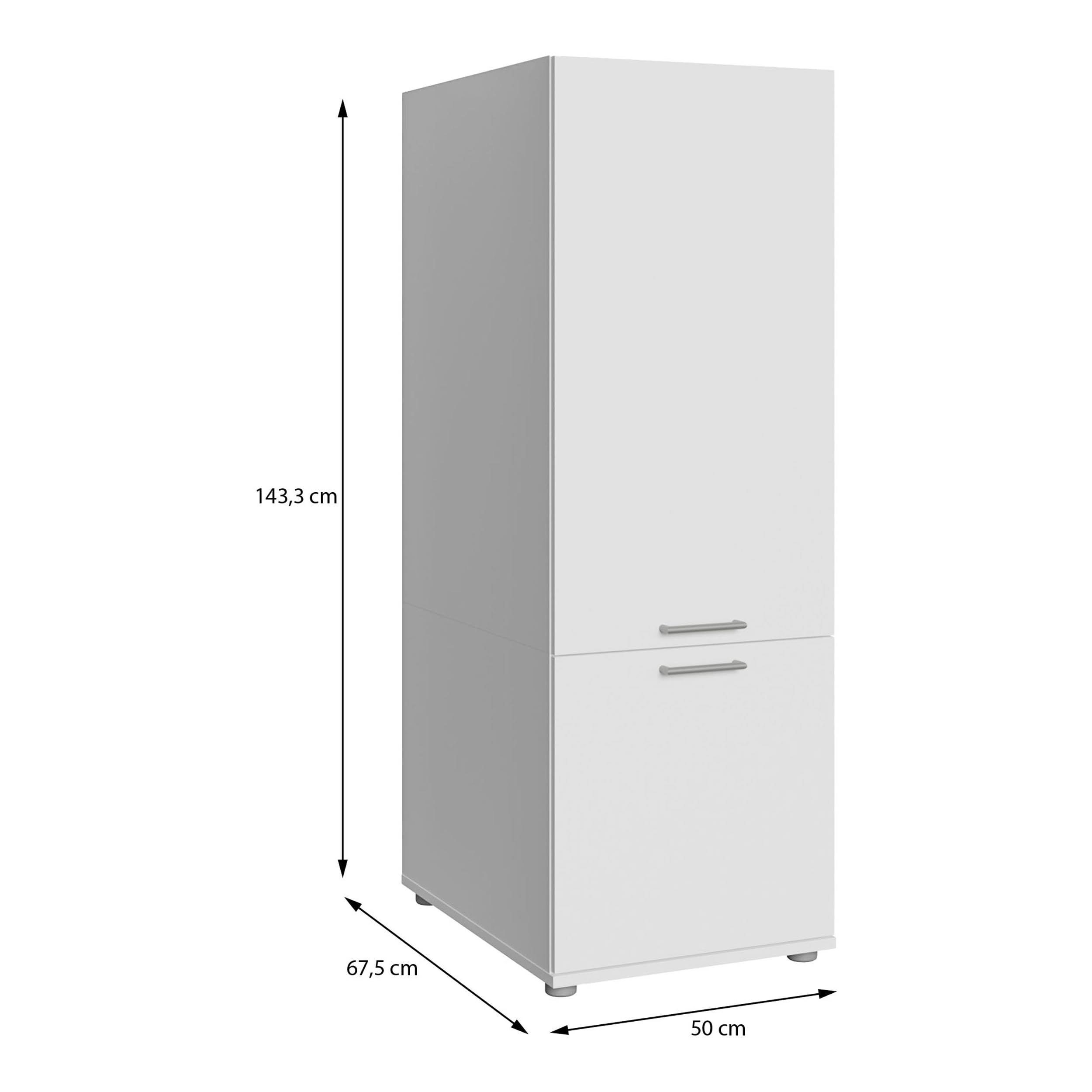Forte WASHCAB 50, moderner Badezimmerschrank zur Aufbewahrung von Putz- und Waschutensilien, Badezimmer, Weiß, 50 cm breit x 143,3 cm hoch x 67,5 cm tief