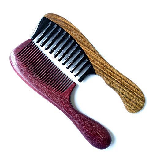One&One Natural Green sandal Wood Comb No Static Wide Tooth Comb and Fine Tooth Comb Violet Wood Comb Set