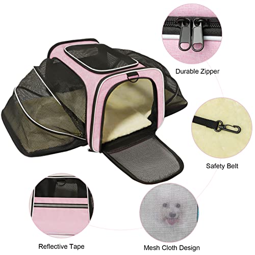 Cat Carrier Airline Approved Pet Carrier, Expandable Foldable Soft-Sided Dog Carrier, 3 Open Doors, 2 Reflective Tapes, Pet Travel Bag Safe And Easy For Cats And Dogs(Pink) #TOP2