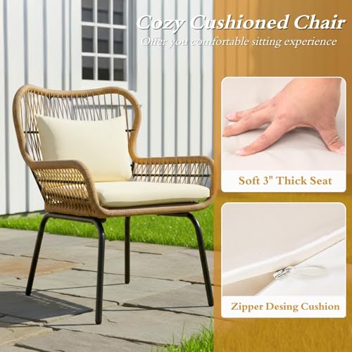 Image of DEVOKO Transform Your Outdoor Space with Our 3 Piece Patio Rope Furniture Set - Perfect for Terrace, Garden, Balcony, Porch, Deck and Yard (Beige and Cream)