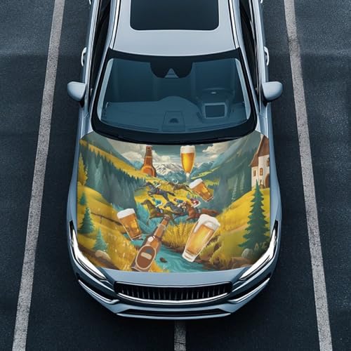 Image of Car Hood Cover, Car Hood Wrap Blankets Waterproof Horse Print Stretchable Auto Exterior Accessories for Compact Sedans SUV Trucks Van (59x39 Inch)