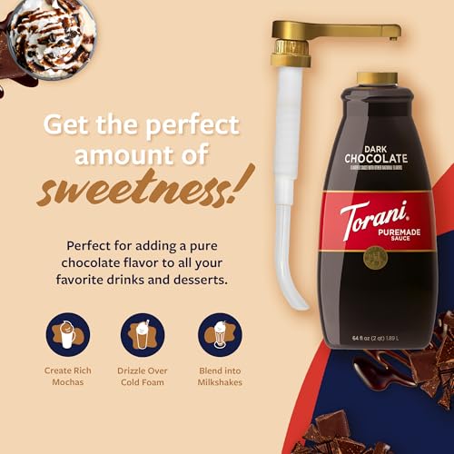 image for Torani Puremade Dark Chocolate Sauce for Coffeehouse Drinks and Desser