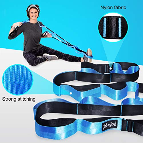 BOB AND BRAD Stretch Strap, 12 Loop Yoga Stretch Strap, Non-elastic Stretch Strap for Stretching, Physical Therapy, Pilates, Dance, Gymnastics, and Athletic Trainers with Carry Bag (12 Loops - Blue)
