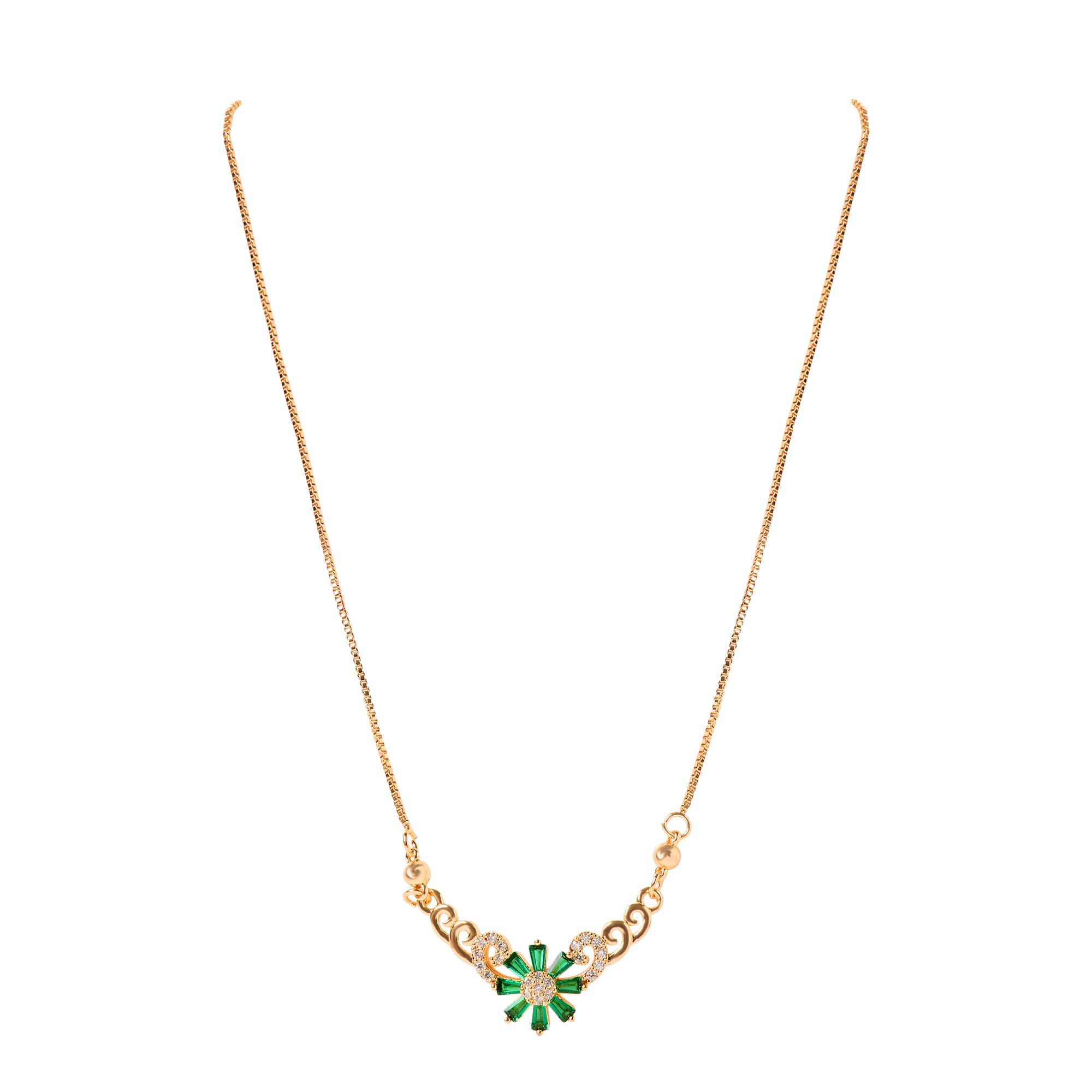 HIJA Western Style Pendant Chain Set for Women, Green and White Gemstones | Gold plated Necklace set with Zirconia | gift for girls (B0DHH3XXCQ) Amazon Price History, Amazon Price Tracker