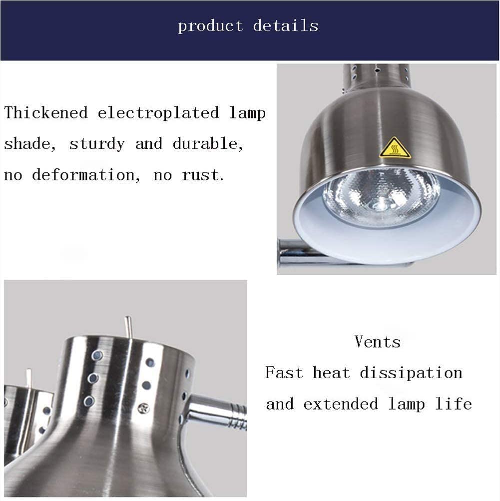 Heat Lamp Food Warmer Portable Food Holding lamp， Buffet Display Warm Light,Commercial Portable Heating Lamps for Hotels, Kitchens and cafeterias Single Head, Stainless Steel, rotatable Hose Marble Ba