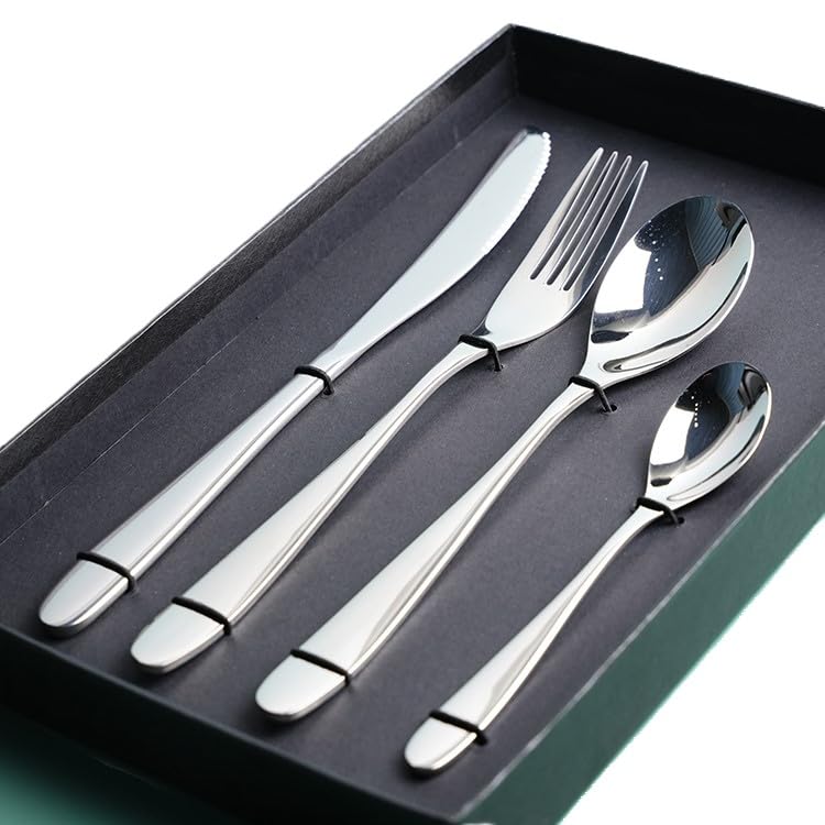 BERAM Table Trend Silver Cutlery Set – 4-Piece Elegant 18/10 Stainless Steel Flatware, Premium Tableware for Home, Restaurants & More (4)