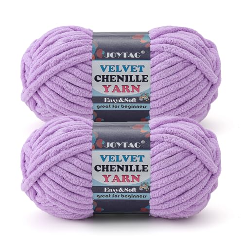 Image of 2 Pack Chunky Chenille Yarn for Crocheting and Knitting Beginners,Thick Bulky Plush Fluffy Velvet Soft Baby Blanket Crochet Chenille Yarn for Crocheting Blankets /Amigurumi /DIY Crafts(Purple