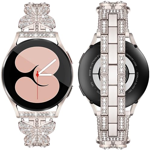 Aniaboho Compatible with Dressy Designer Samsung Galaxy Watch 6/5/4/3 band for Women Men, Diamond Butterfly Samsung Watch Bands for Galaxy Watch 6 Classic/5 Pro/4 Classic/3/Active 2 band (Starlight)