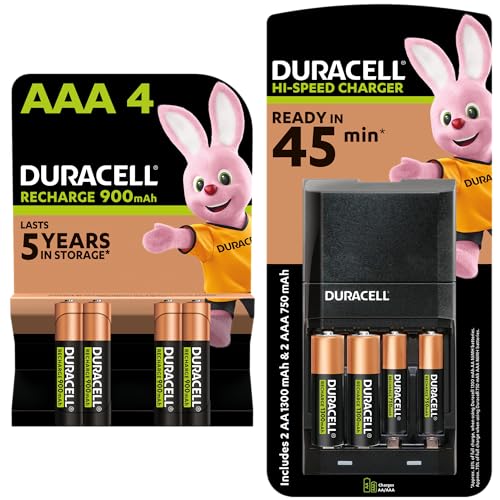 Duracell Cargador de Pilas en 45 minutas, con Pilas Recargables, 2 AA + 6 AAA