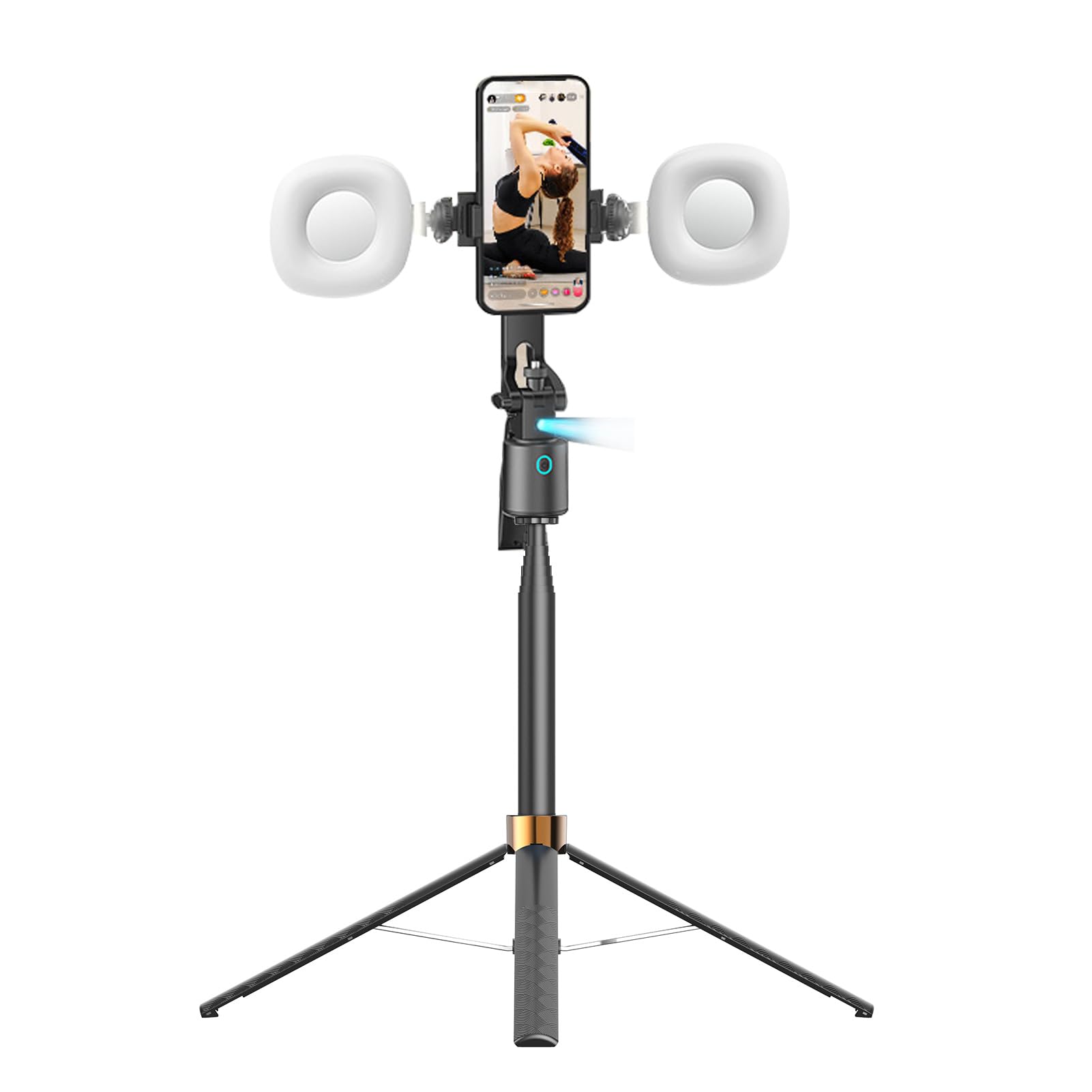 Eujgoov Selfie Stick con Rilevamento Automatico del Volto, Tecnologia AI con Doppia Luce e Controllo dei Gesti per Vlogging, Treppiede Espandibile per Telefoni Cellulari