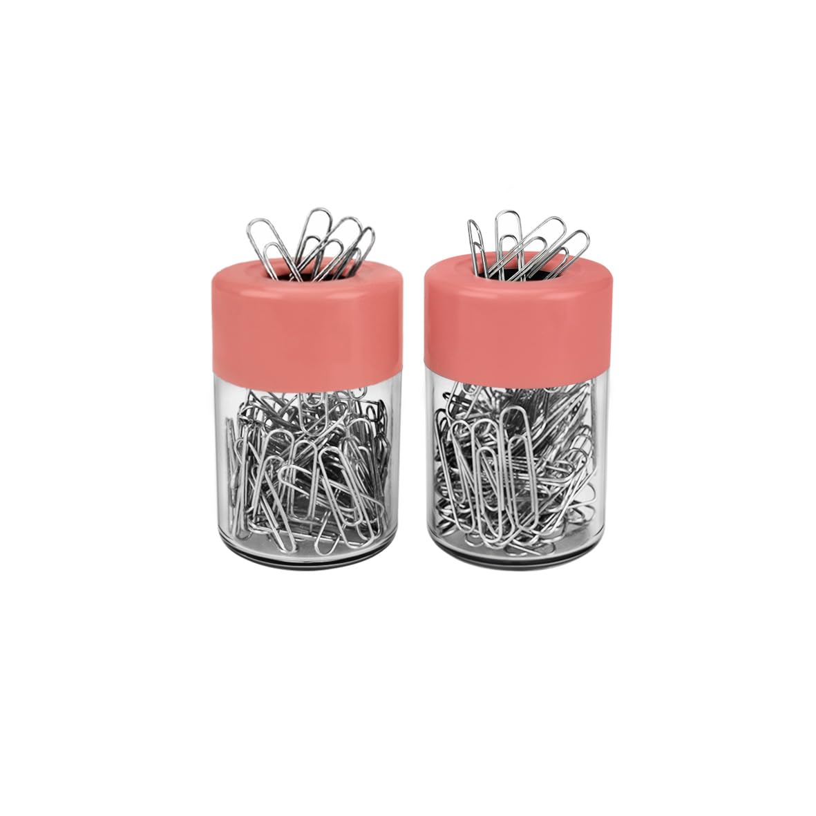 Acrimet Magnetischer Büroklammer-Spender, rundes Design, 100 normale Büroklammer-Kapazität (transparenter Kristallboden/rosa magnetischer Deckel) (2 Stück)