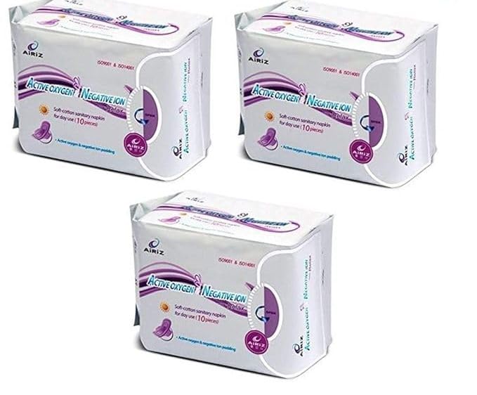 Image of AIRIZ Active Oxygen Negative Ion Soft-Cotton Sanitary Napkin for Day Use, 30 Pieces
