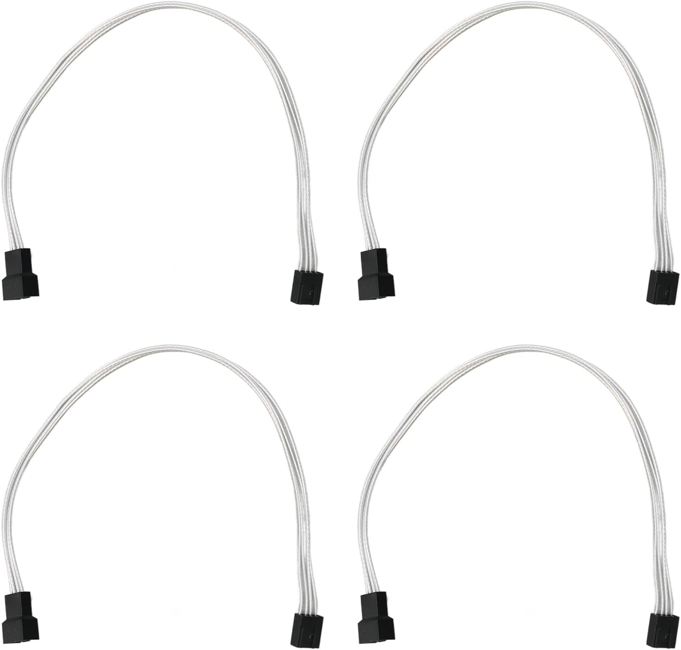 4pcs PWM Fan Extension Cable, Standard 4 Pin Silver Coated Copper Wire