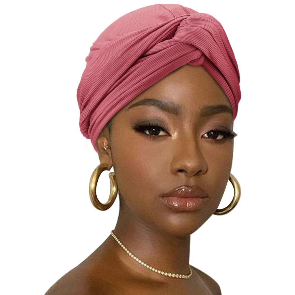 DRESHOW Hair Wrap for Women Ribbed Soft Turban Stretch Jersey Head Scarf Breathable Lightweight Turban Solid Color