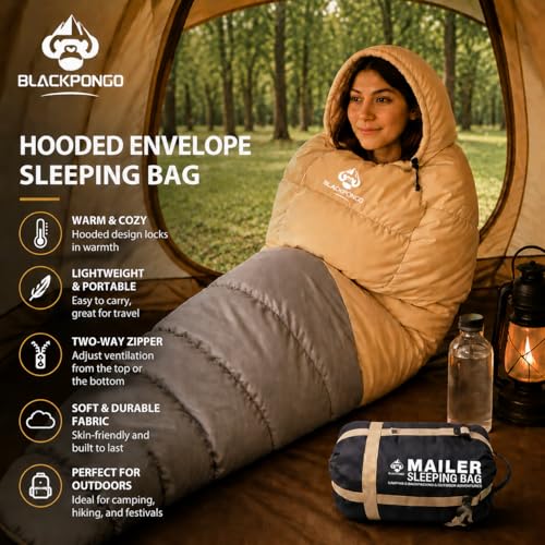 Bolsa de dormir sobre con capucha – Ligera, resistente al agua, 7 ft 3 in × 2 ft 7 in, portátil para camping y senderismo, calor para todas las estaciones, 2.65 lbs miniatura 7