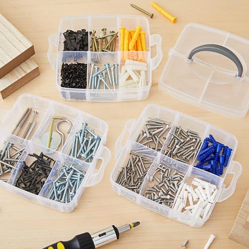 Image of UCRAVO 1 PCS 18 Grid Detachable Desktop Storage Box Transparent Plastic Storage Box, 3 Layers Jewelry Organizer Holder Cabinets for Small Objects DIY Desktop Organizer Holder Box (WHITE)