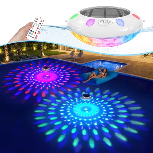 Pooldecor Floating Pool Lights w/Remote, 6.5' Upper & Lower Dynamic RGB Color Changing Solar Pool Lights That Float, IP68 Waterproof Pools Light Solar Powered for inground pools Wedding Party Decor(1)