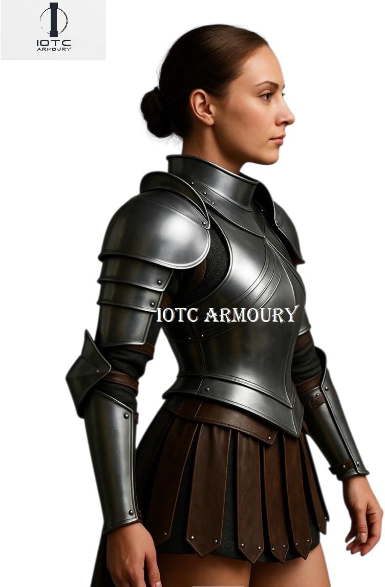 Medieval Armor Lady Knight Suit - Brave Lady Templar Armor Costume Ideal for LARP, Reenactment, Cosplay Events & Theater Act - Halloween & Theme Party Costume